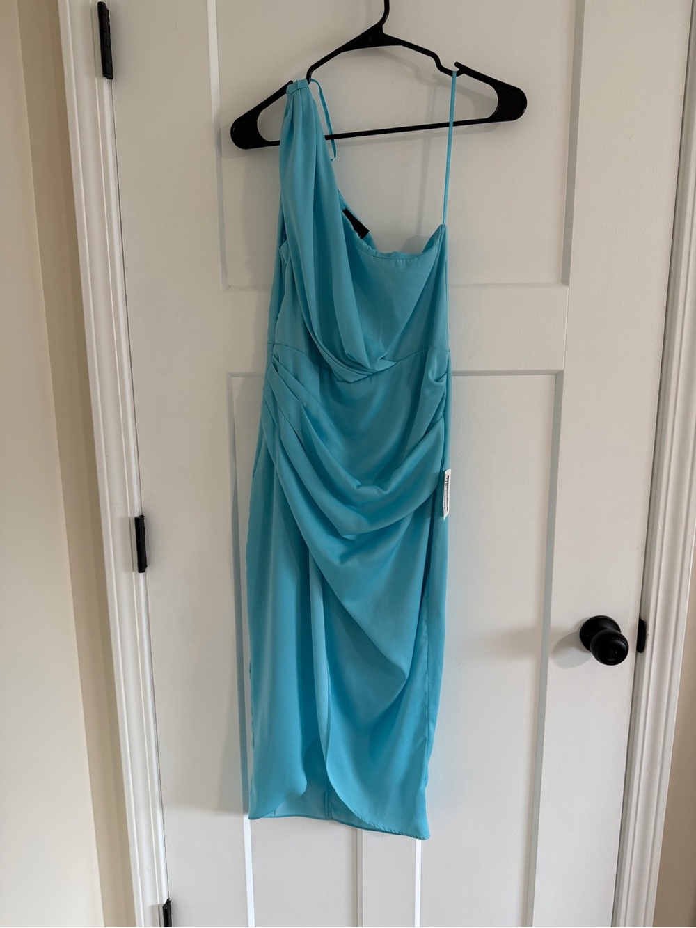 NWT DO+BE One-Shoulder Blue Draped Cocktail MIDI Dress Medium - Picture 3 of 5